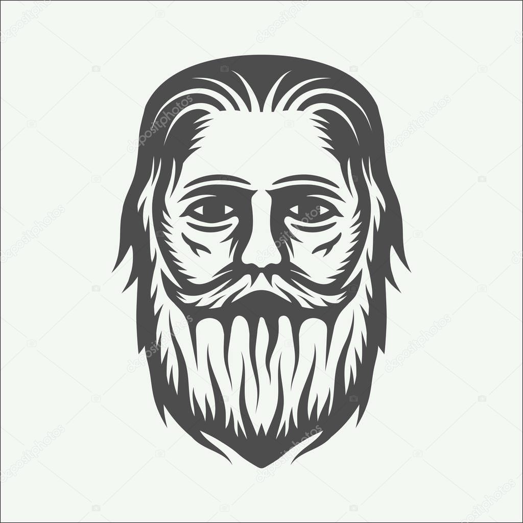 Vintage beardman lumberjack in retro style. Monochrome Graphic Art. Vector Illustration
