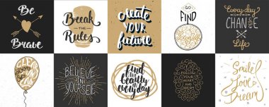 Vektör motivasyon ve ilham verici posterler yazı kümesi
