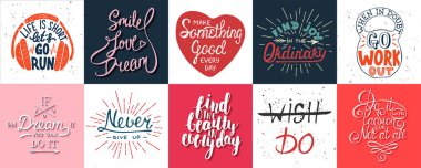 Vektör motivasyon ve ilham verici posterler yazı kümesi