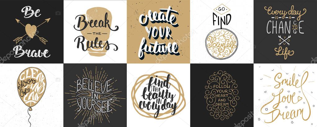 Set of vector motivational and inspirational lettering posters