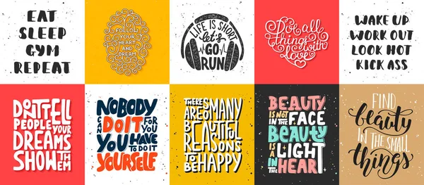 Set of vector motivational and inspirational lettering posters — Stock Vector