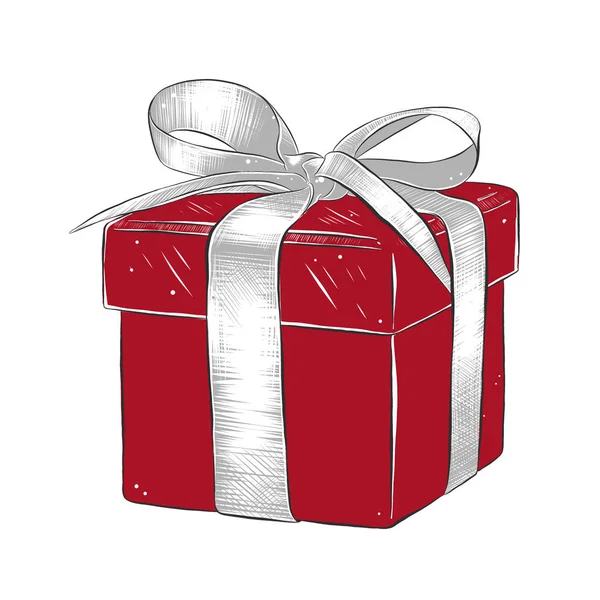 Dibujo dibujado a mano del icono de la caja de regalo, Navidad o regalo de cumpleaños envuelto en colorido aislado sobre fondo blanco . — Archivo Imágenes Vectoriales