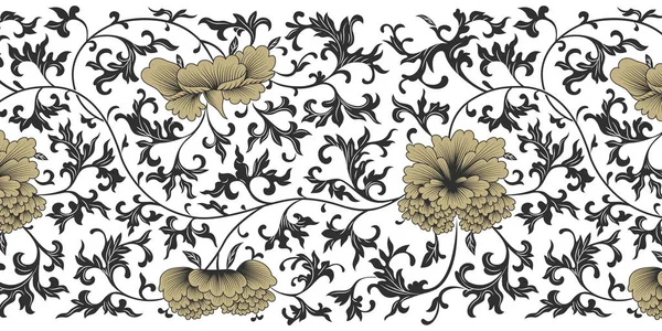 Asiatische antike florale Bordüre zum Drucken auf Verpackungen, Textilien, Papier, Einbänden, Fertigung, Tapeten. — Stockvektor