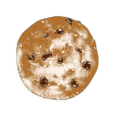 Posterler, dekorasyon ve baskı için oymalı stil çizimi. Beyaz arka planda renkli izole edilmiş el çizimi Coockie. Ayrıntılı vintage ahşap biçimi çizimi.