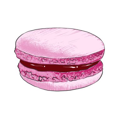 Posterler, dekorasyon ve baskı için oymalı stil çizimi. Beyaz arka planda renkli izole edilmiş, elle çizilmiş bir kurabiye resmi. Ayrıntılı vintage ahşap biçimi