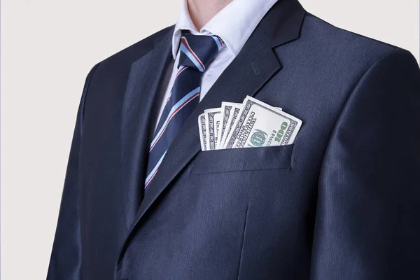 Dinheiro no bolso do fato de negócios — Fotografia de Stock