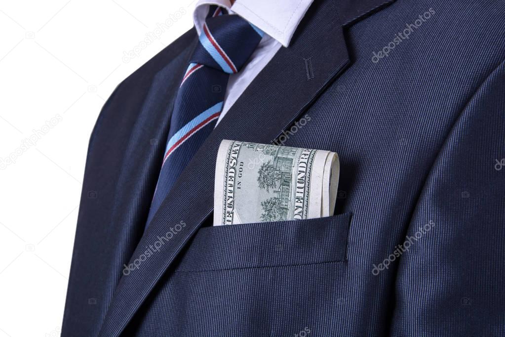 Money in the pocket of business suit