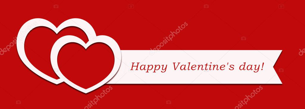 Saint valentine's day. The 14th of February. Two hearts on a red