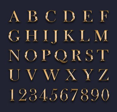 Gri arkaplanda altın harfler ve sayılar.