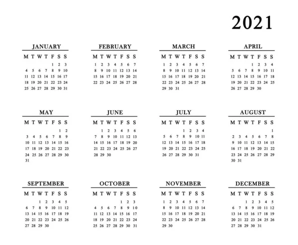 Calendario 2021 Sfondo Bianco — Foto Stock