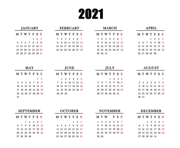 Calendario 2021 Sfondo Bianco — Foto Stock