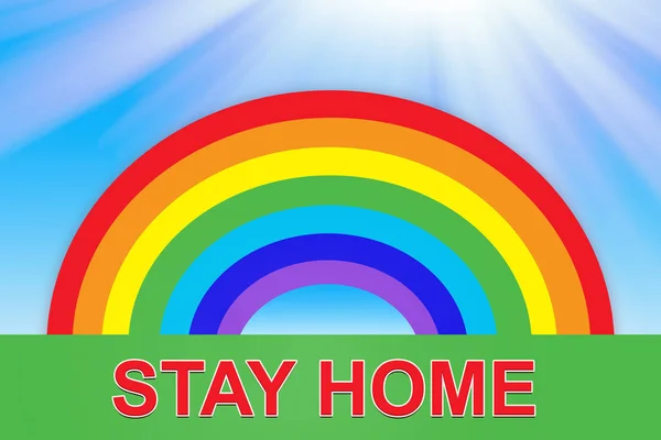 Illustrazione Arcobaleno Colorato Con Slogan Restate Casa Stiamo Tutti Bene — Foto Stock