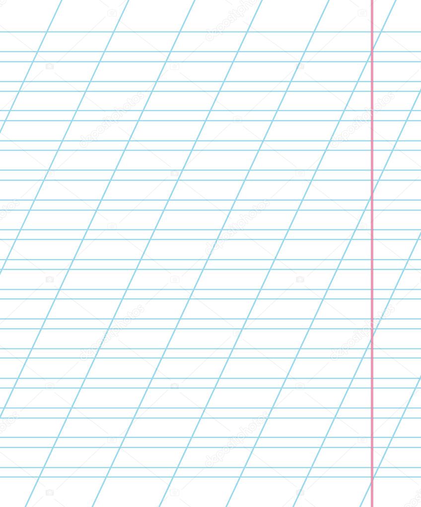 A sheet of school notebook in a ruler with a slanting line. School concept. Illustration.