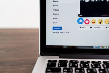 Bangkok, Tayland - 25 Haziran 2017: Fare Facebook ekranın üstünde Macbook yandaş baskı yapıyor, sosyal medya paylaşım ve ağ bilgi için kullanıyorsanız.