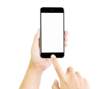 Smartphone boş ekran, kırpma yolunu tutan el.