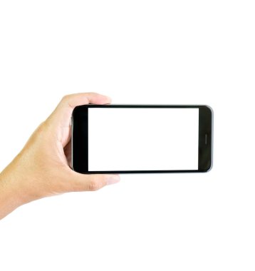 Smartphone boş ekran, kırpma yolunu tutan el.