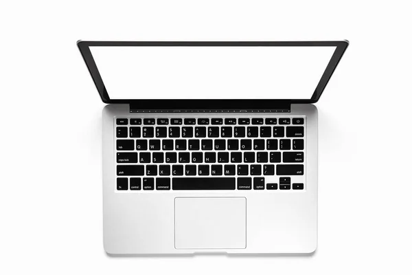 Widok z góry, szablon pusty biały ekran zaawansowane laptop na białym tle. Używane dla graficzny produktów. — Zdjęcie stockowe