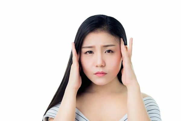 Γυναίκα Είναι Συγκινητικό Κεφάλι Της Δείξει Τον Πονοκέφαλο Αιτίες Μπορεί — Φωτογραφία Αρχείου
