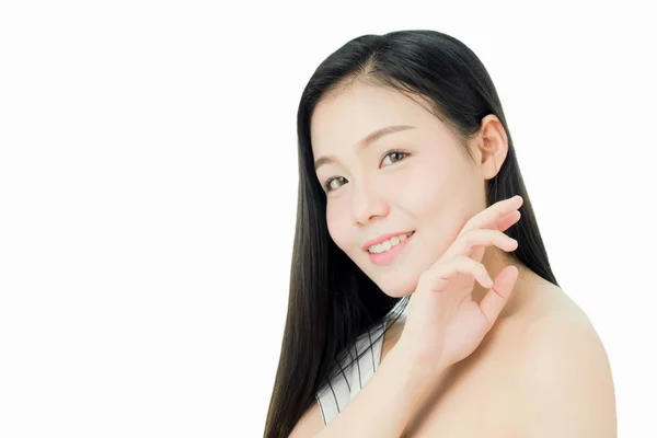 Mulher Está Sorrindo Beleza Pele Saúde Para Produtos Spa Maquiagem — Fotografia de Stock