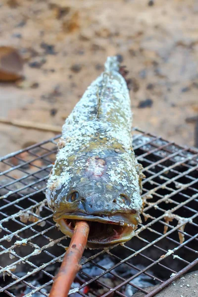 Op houtskool gegrilde vis — Stockfoto