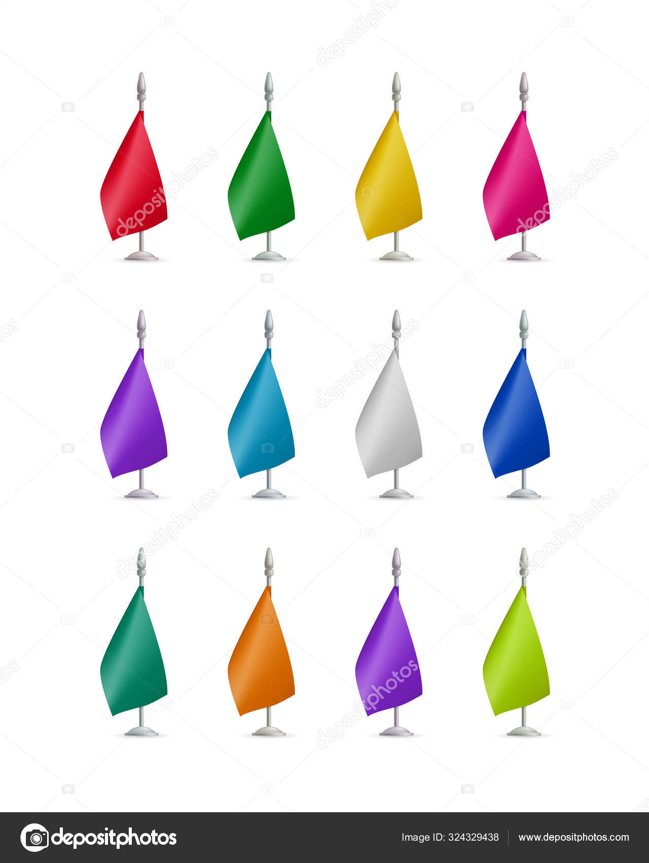 Colorful Small Table Flag Set Isolated On White Stock Vector