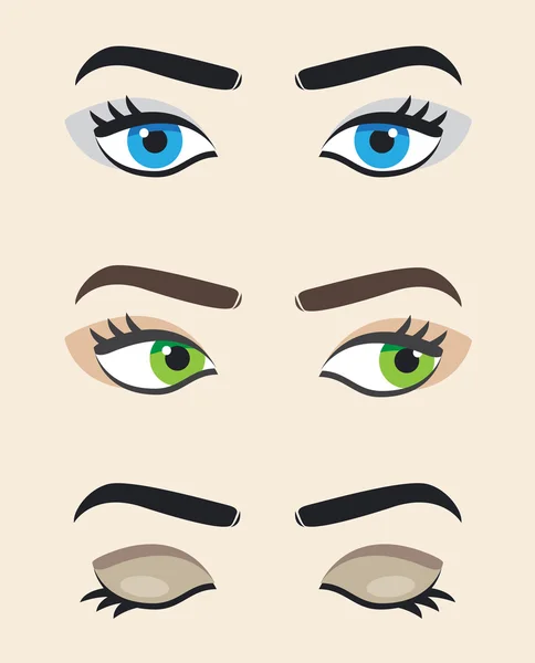 Vecteur oculaire à différentes positions. Bel œil féminin. Les yeux droits, droit, les yeux fermés . — Image vectorielle