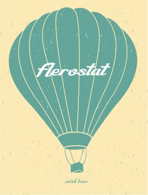 Vintage sıcak hava balonu. Siluet. Postcard.Aerostat. vektör düz simgesi