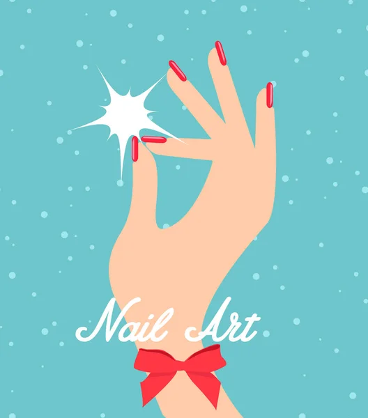 Mano de mujer con uñas rojas. Certificado de regalo para un salón de belleza — Vector de stock