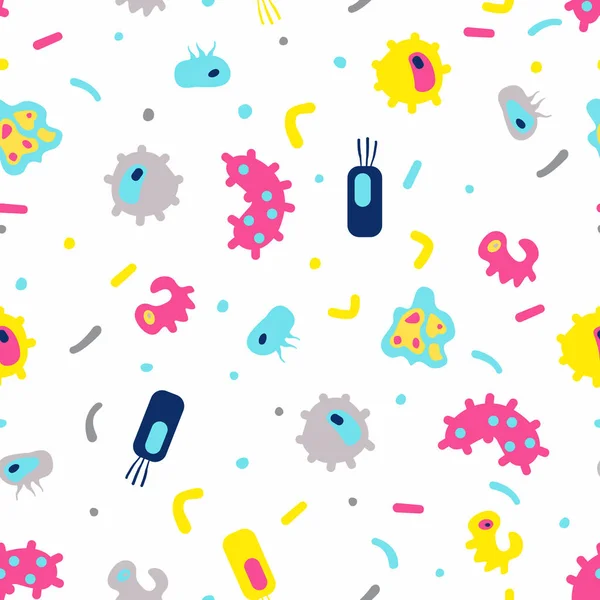 Bezešvé pattern bakterie, virus, buňky, bakterie, epidemie bacil. Vektorové ilustrace — Stockový vektor