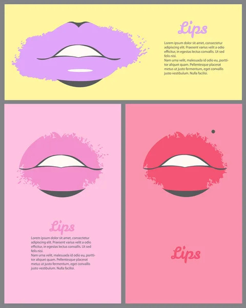 Conjunto de carteles de maquillaje, Conjunto de pancartas de maquillaje glamuroso, Diseño creativo para tarjeta, fondo de diseño web, cubierta de libro. Impresión de labios — Archivo Imágenes Vectoriales