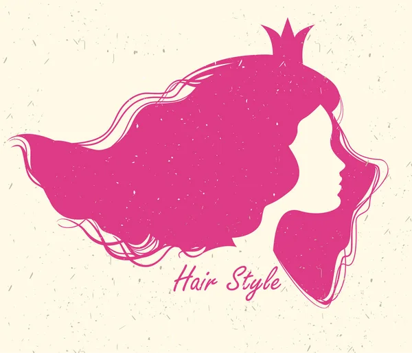 Cabeça de silhueta com cabelo e coroa.Ilustração vetorial de salão de beleza de mulher — Vetor de Stock