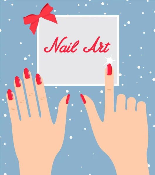 Mano de mujer con uñas rojas. Certificado de regalo para un salón de belleza — Archivo Imágenes Vectoriales