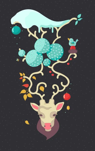 Christmas deer.Hand Drawn Vector Illustration. — Stock Vector