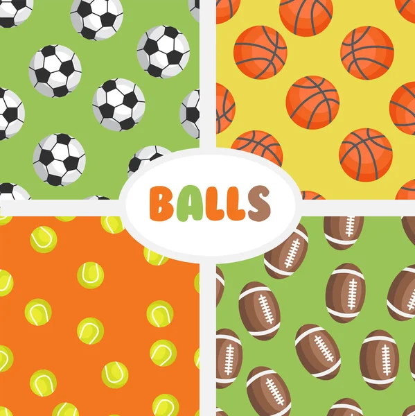 Conjunto de desenhos com bolas. Futebol, basquetebol, rugby, ténis — Vetor de Stock