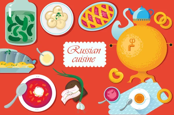 Définir la nourriture nationale russe. Illustration alimentaire cuisine russe esprit — Image vectorielle