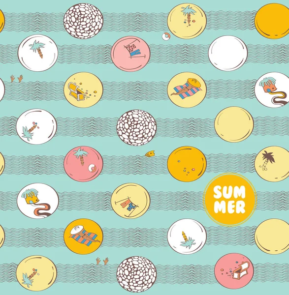 Handritade seamless mönster med sommaren doodles. Sommartid — Stock vektor