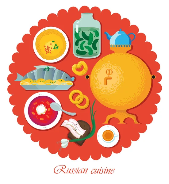 Définir la nourriture nationale russe. Cuisine d'illustration — Image vectorielle