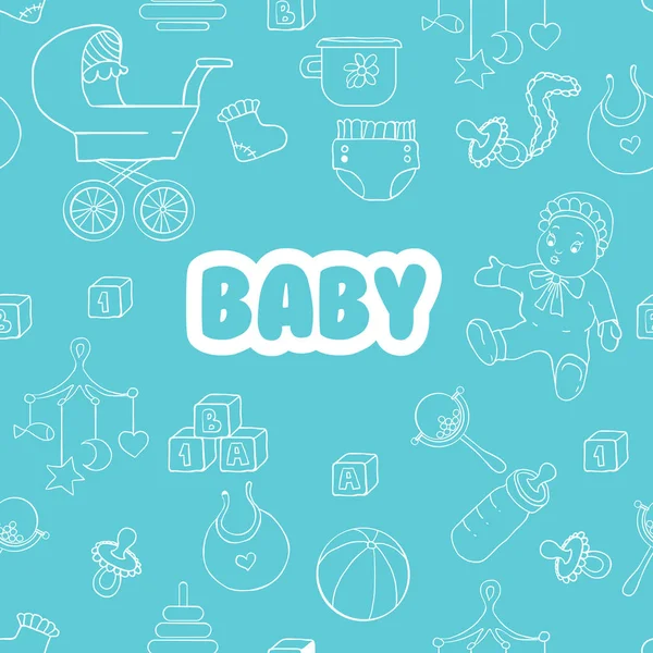 Babykleidung und Spielzeug von Hand gezeichnet nahtlose Muster — Stockvektor