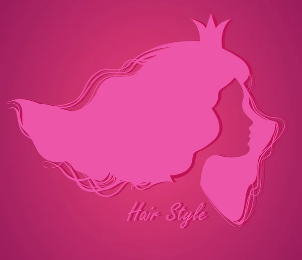 Tête de silhouette avec cheveux et couronne.Illustration vectorielle de la femme — Image vectorielle