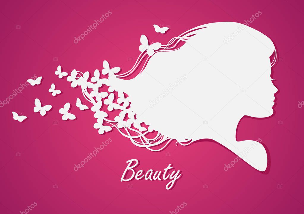 Silhouette head with hair and butterfly