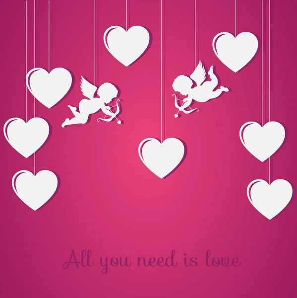 Banderoll med akvarell silhuetten av en ängel och hjärtan. Papper — Stock vektor
