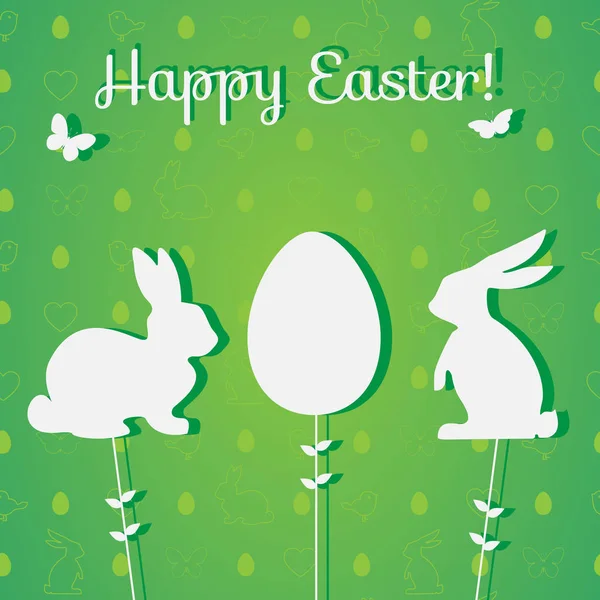 Decoración de papel de Pascua en forma de conejo y huevo . — Vector de stock