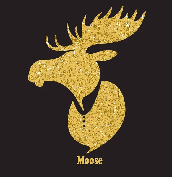 Golden moose head.Vector silhouette di latar belakang hitam - Stok Vektor