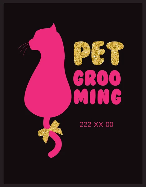 Logotipo de salão de beleza animal de estimação com silhueta de gato vetorial — Vetor de Stock