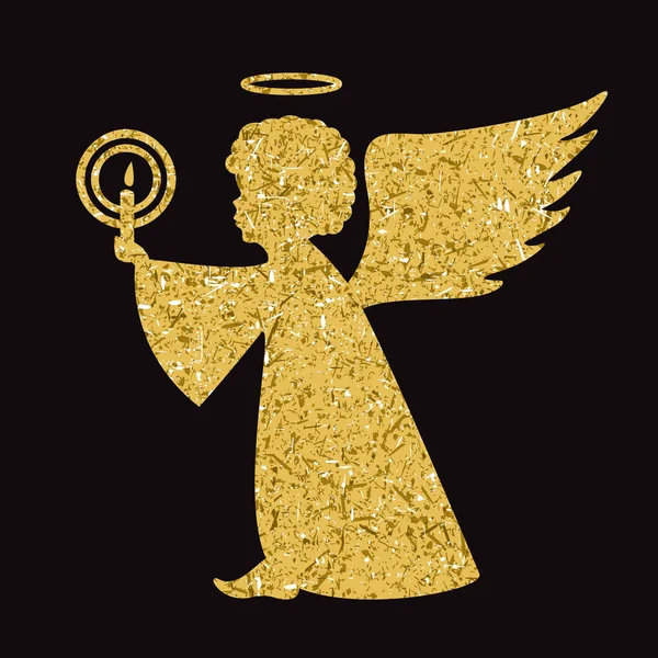 Sílhueta de anjo vetor dourado no fundo preto — Vetor de Stock