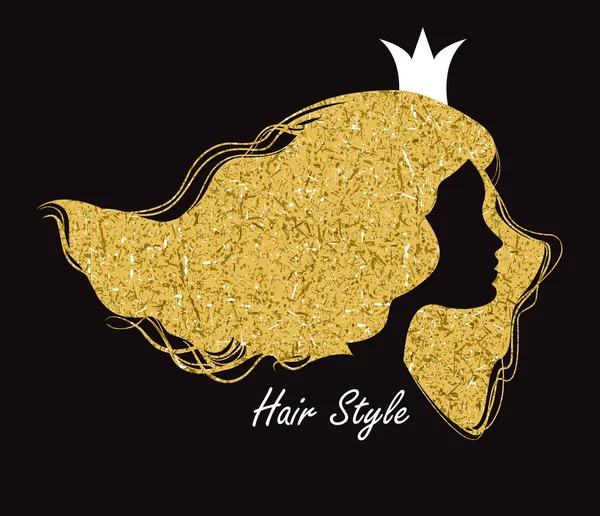 Cabeza de silueta con cabello dorado y coronas. Ilustración vectorial de salón de belleza de mujer Vectores de stock libres de derechos