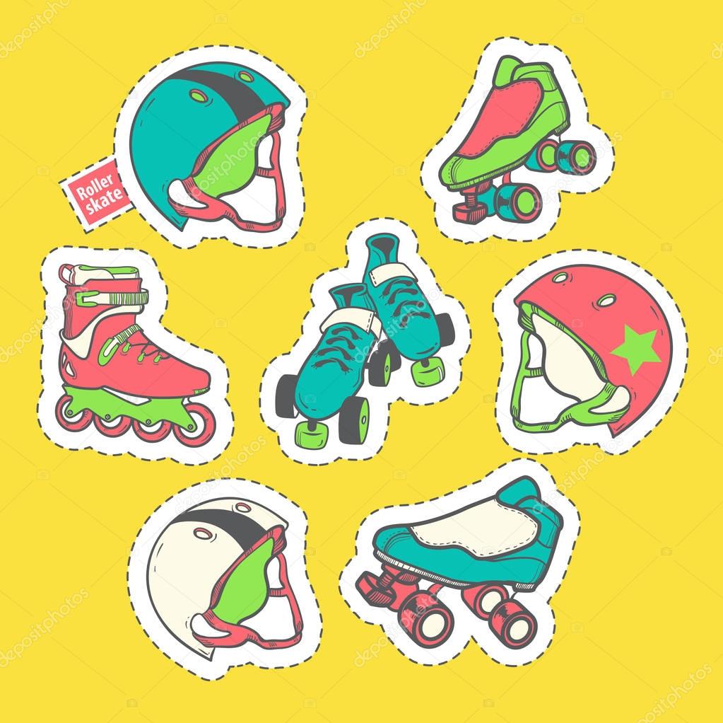 Fashion patch badges with element on the theme of roller skating