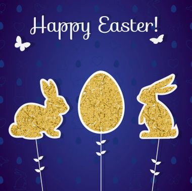 Paskalya altın dekorasyon bunny ve yumurta şeklinde. Tatil işaret