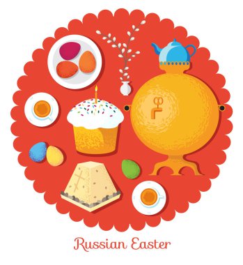 Rus ulusal Paskalya yemek ayarla. Gıda illüstrasyon Rus cuis
