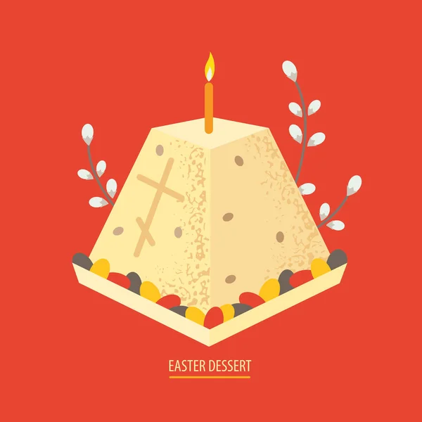Süzme peynir tatlı Ortodoks Paskalya için. Çanak dekore edilmiştir wi — Stok Vektör
